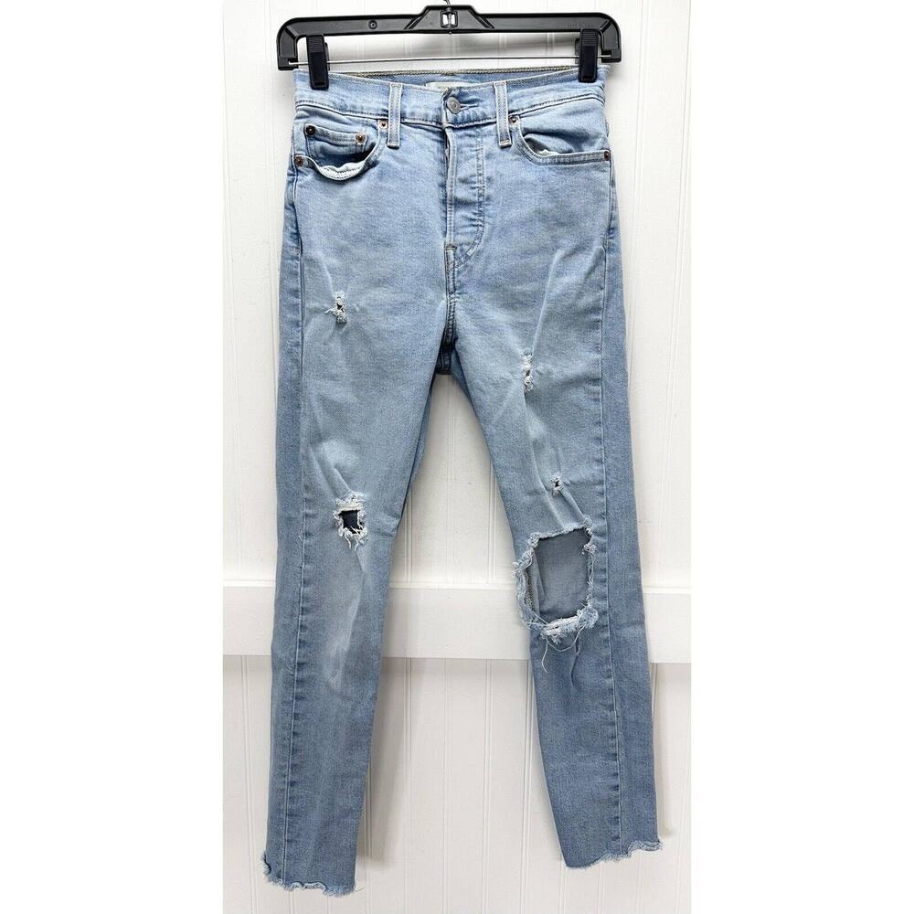 Levis Wedgie Jeans Skinny Ankle 26 (US 2/3) Denim Button Fly Distress Fray *Flaw